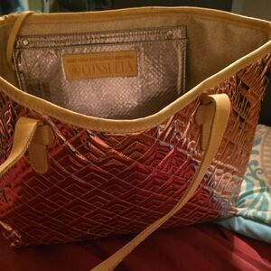 Consuela Gold and Pink Tote Bag with Vibrant Design